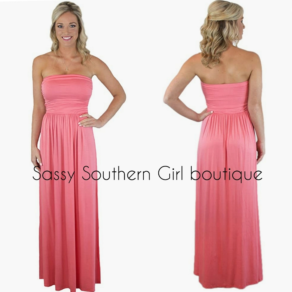 ⭐🆕 Coral pink strapless jersey maxi dress